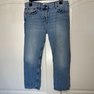 The Row Ashland Straight Leg Copped Jeans Women's 8 Blue Denim Button Fly Cotton